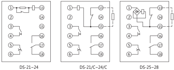 DS-25時間繼電器內部接線及外引接線圖(正視圖)