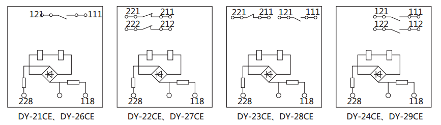 DY-22CE電壓繼電器內(nèi)部接線(xiàn)及外引接線(xiàn)圖