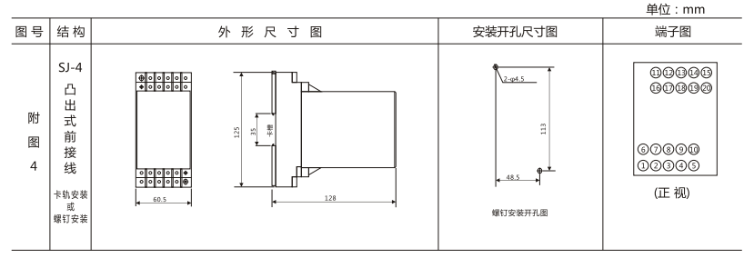 DZY（J)-403導軌式中間繼電器外形結構及開孔尺寸圖